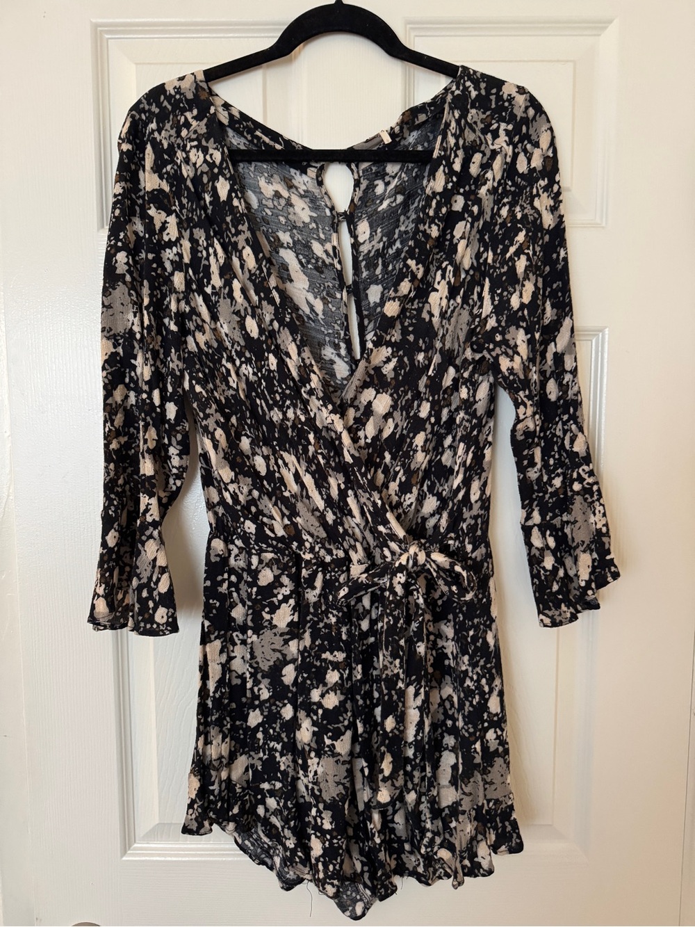 Black and Cream Tie-Waist FREE PEOPLE Romper